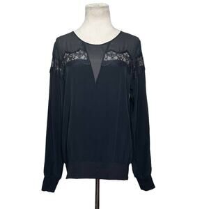 Gold Hawk black silk long sleeves lace detail blouse size Small